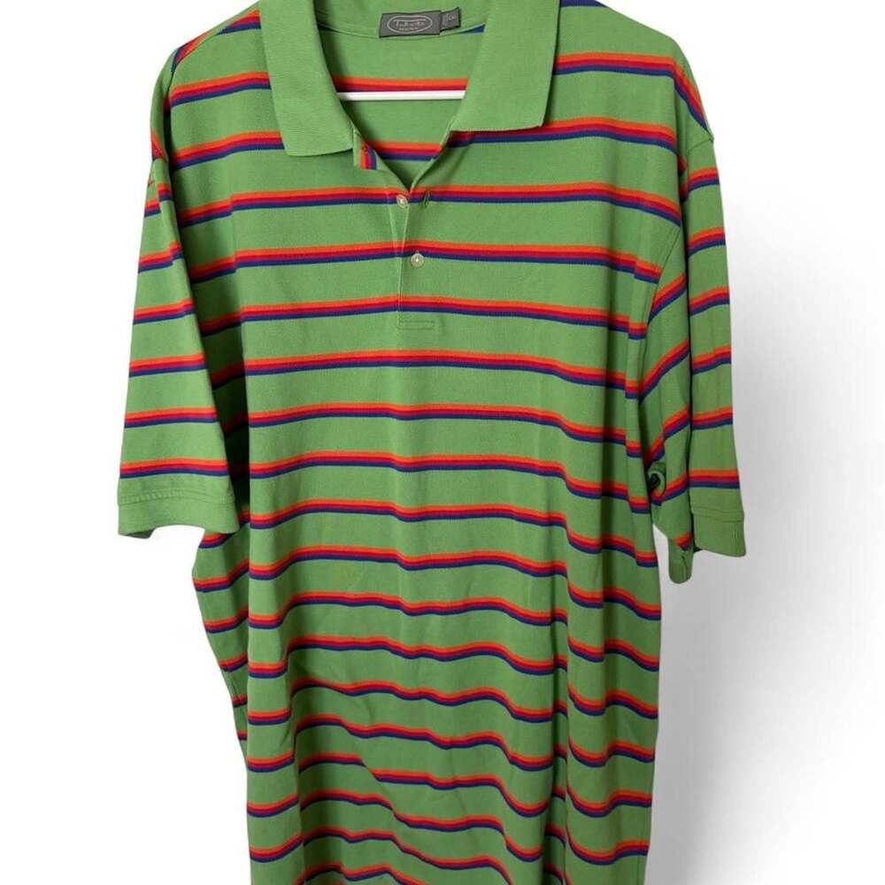 Talbots Mens XXL Green Red and Blue Horizontal Striped Polo Shirt